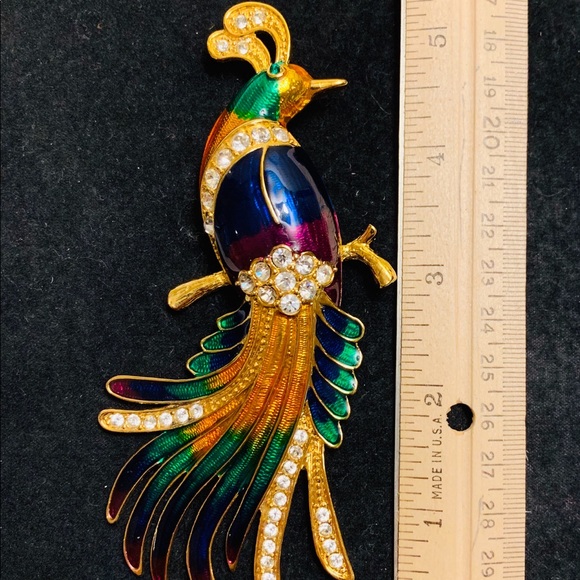 Vintage Peacock pin enamel and rhinestone - Picture 3 of 7